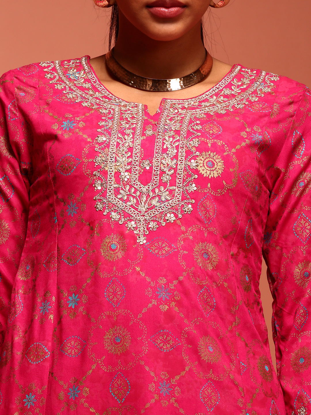 Fuchsia Embroidered Rayon Kurta Set