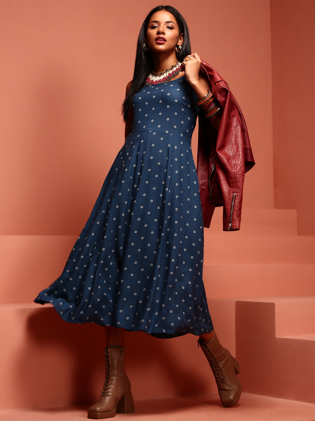 Indigo Kalidar Printed Sleeveless Dress