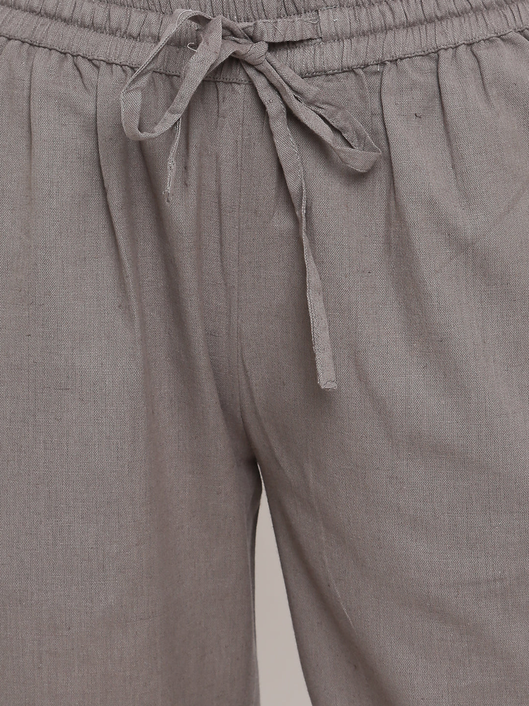 Solid Grey Elasticated Waist Ethnic Straight Pant