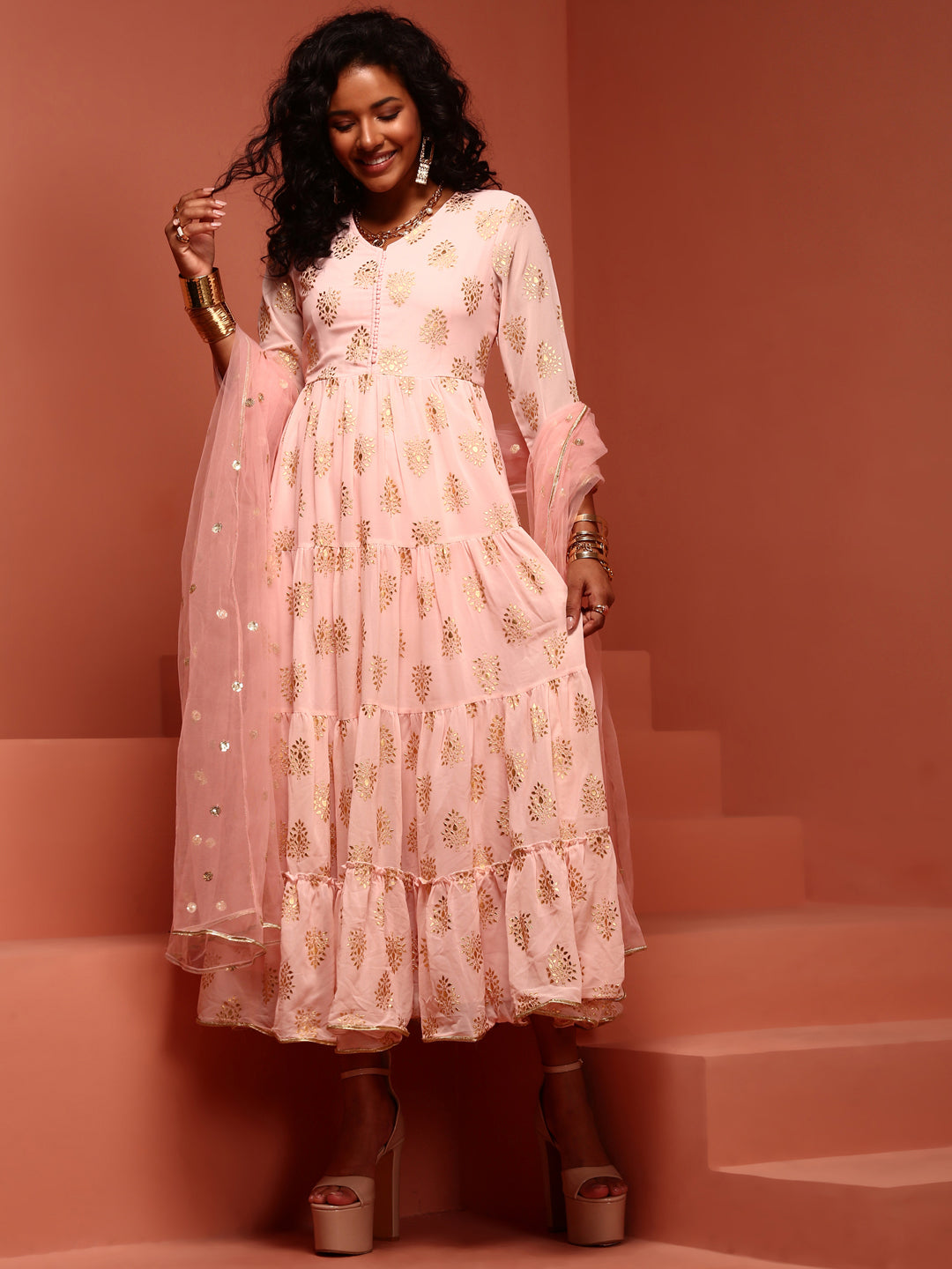 Light Pink Tiered Georgette Dress