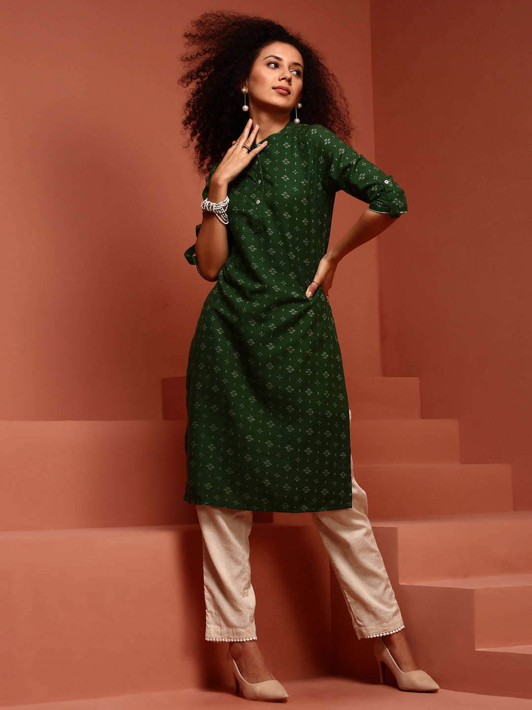 Green Flared Asymmetric Kurta