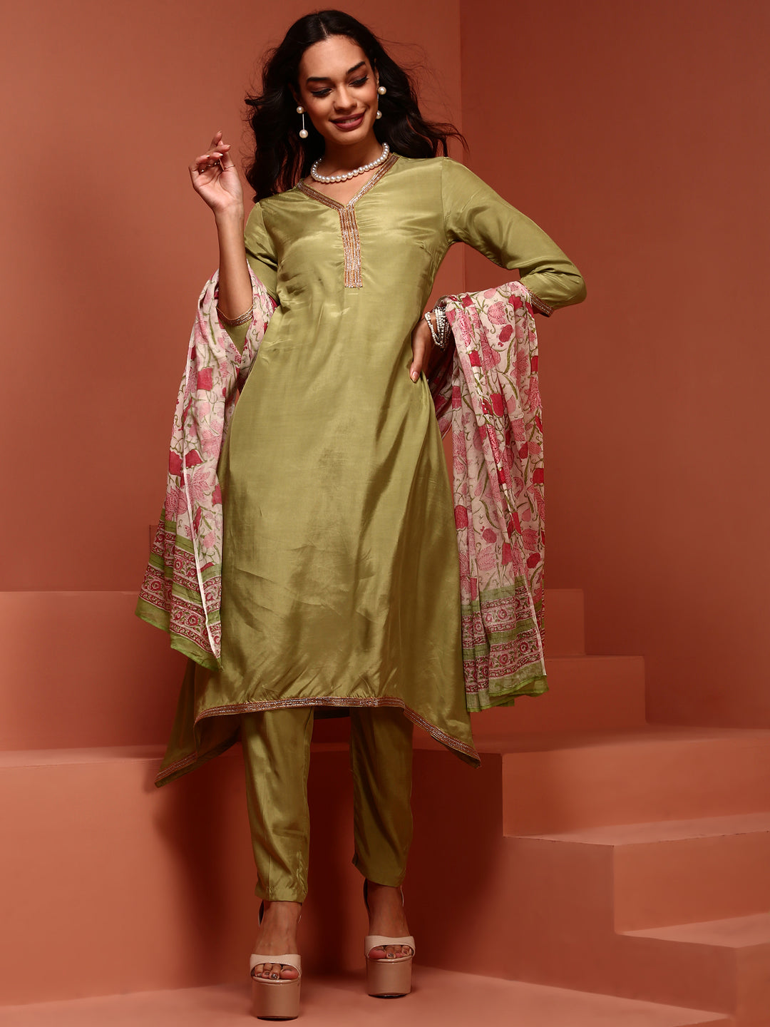 Green Solid Shantoon Kurta Set