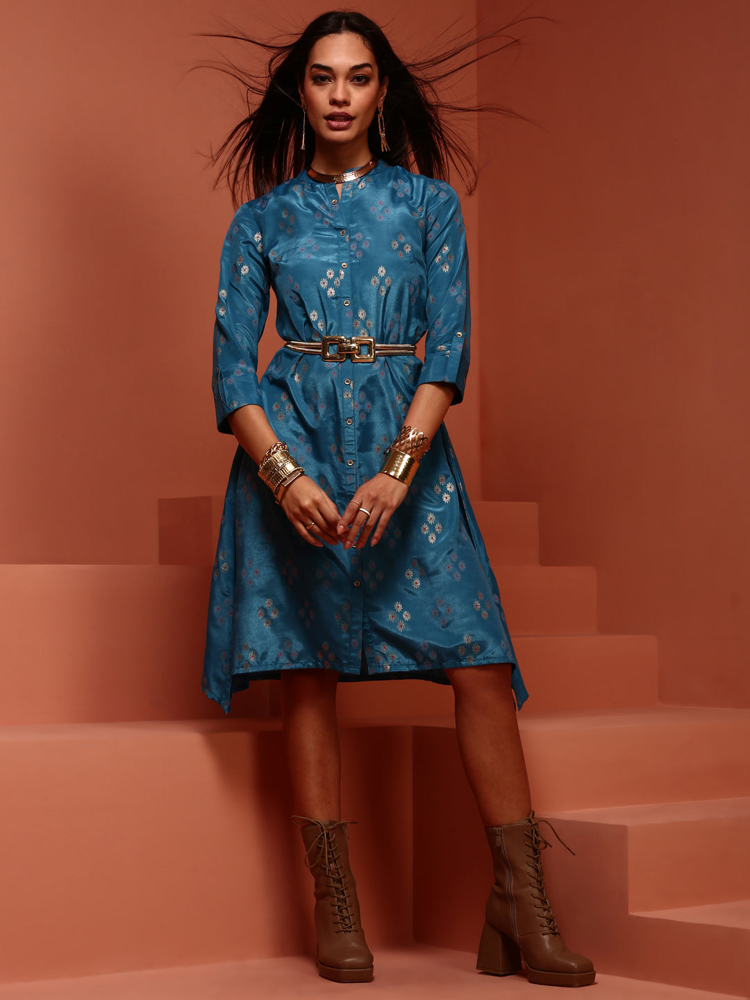 Blue Asymmetric Printed Kurta