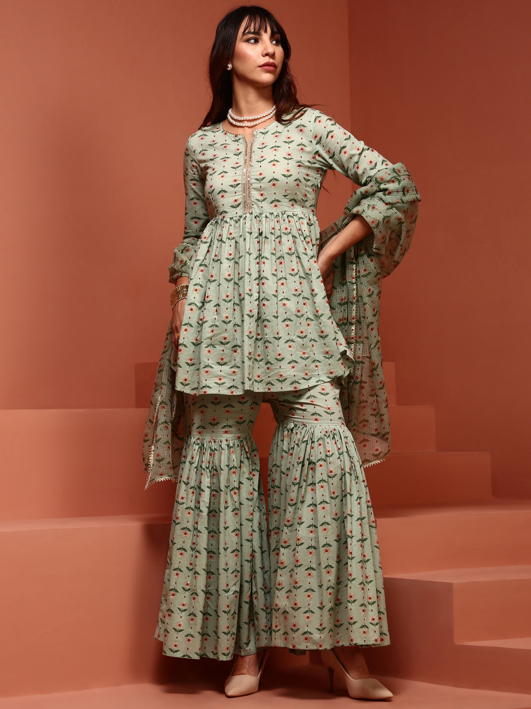 Stylish Mint Cotton Kurta Set