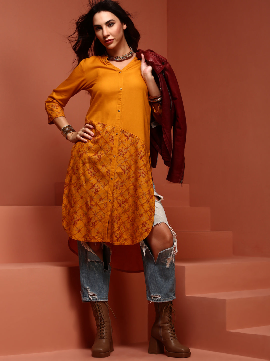 Stylish Mustard Printed Kurta