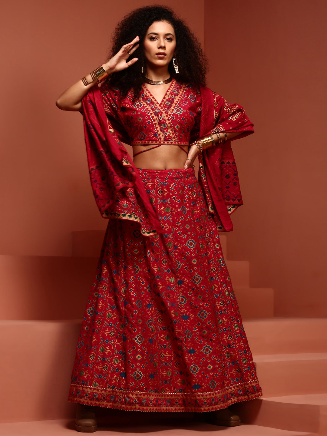 Beautiful Red Printed Lehenga Choli Set