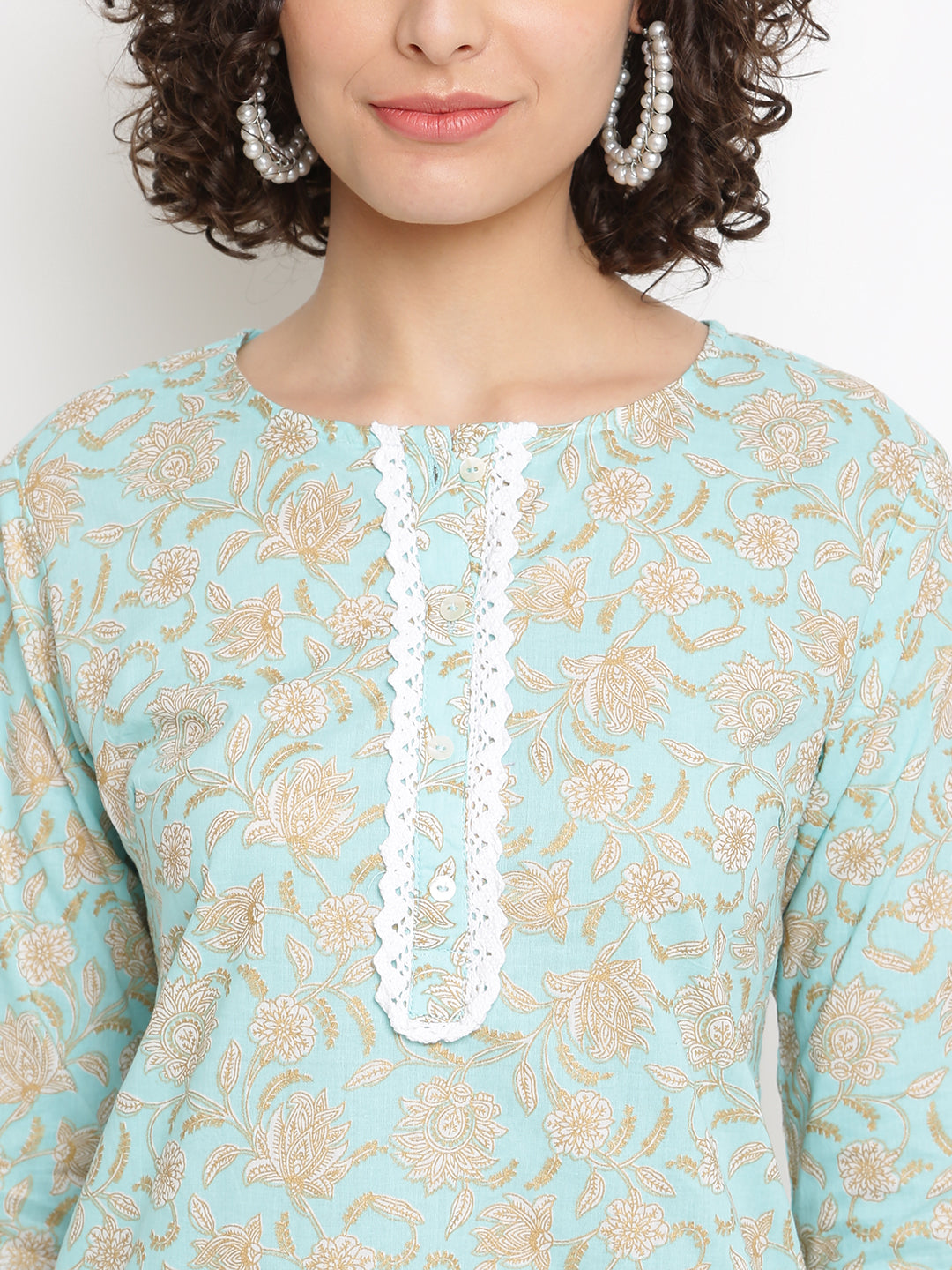 Block Floral Blue Kurta Set