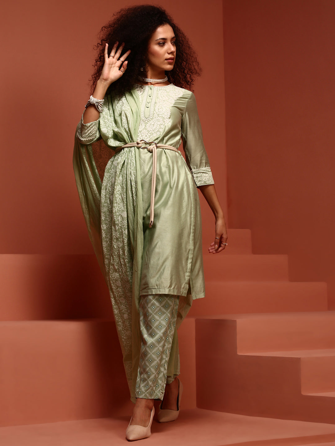 Sage Green Chikankari Kurta Set
