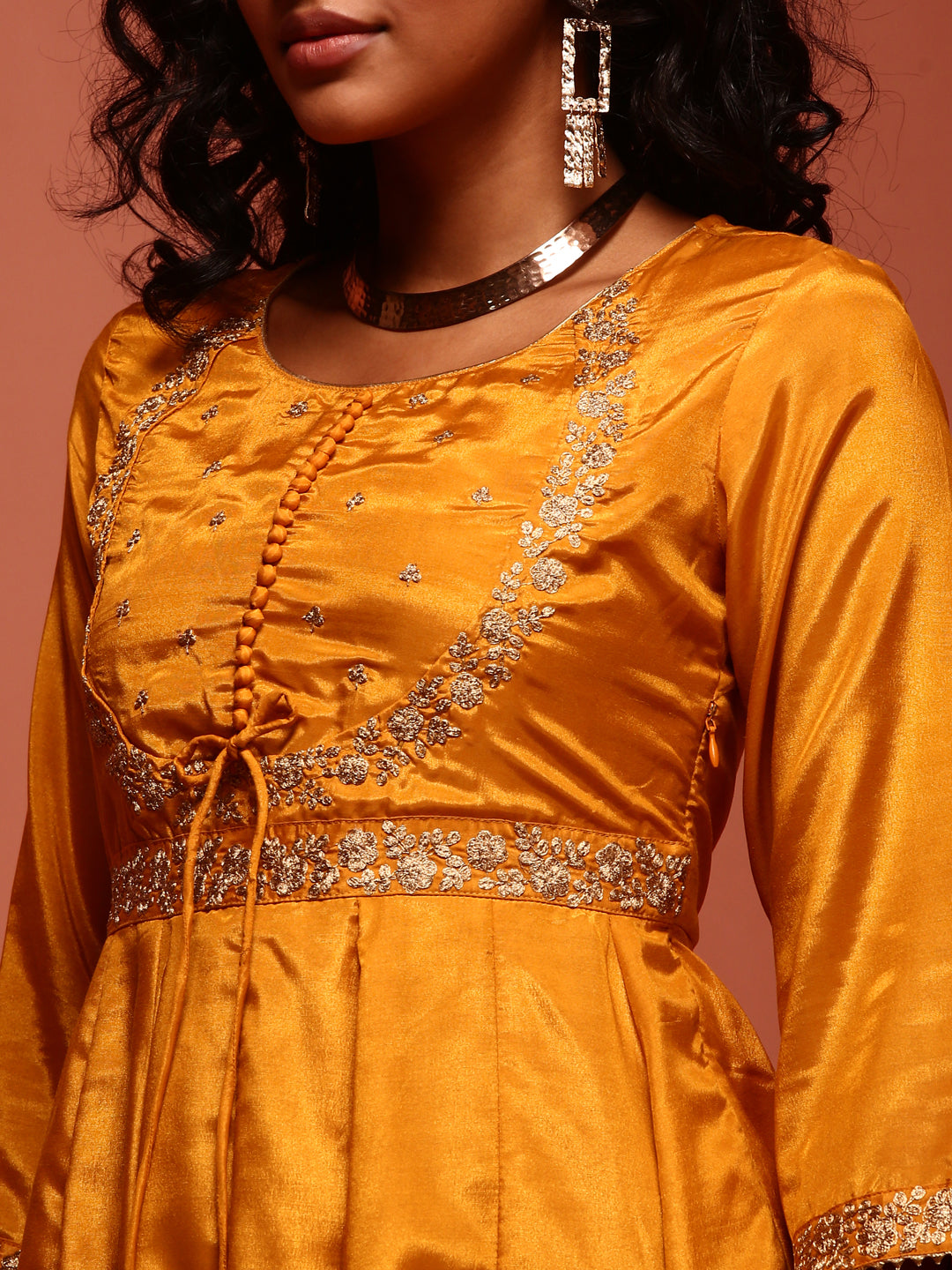 Mustard Shantoon Kalidar Kurta Set