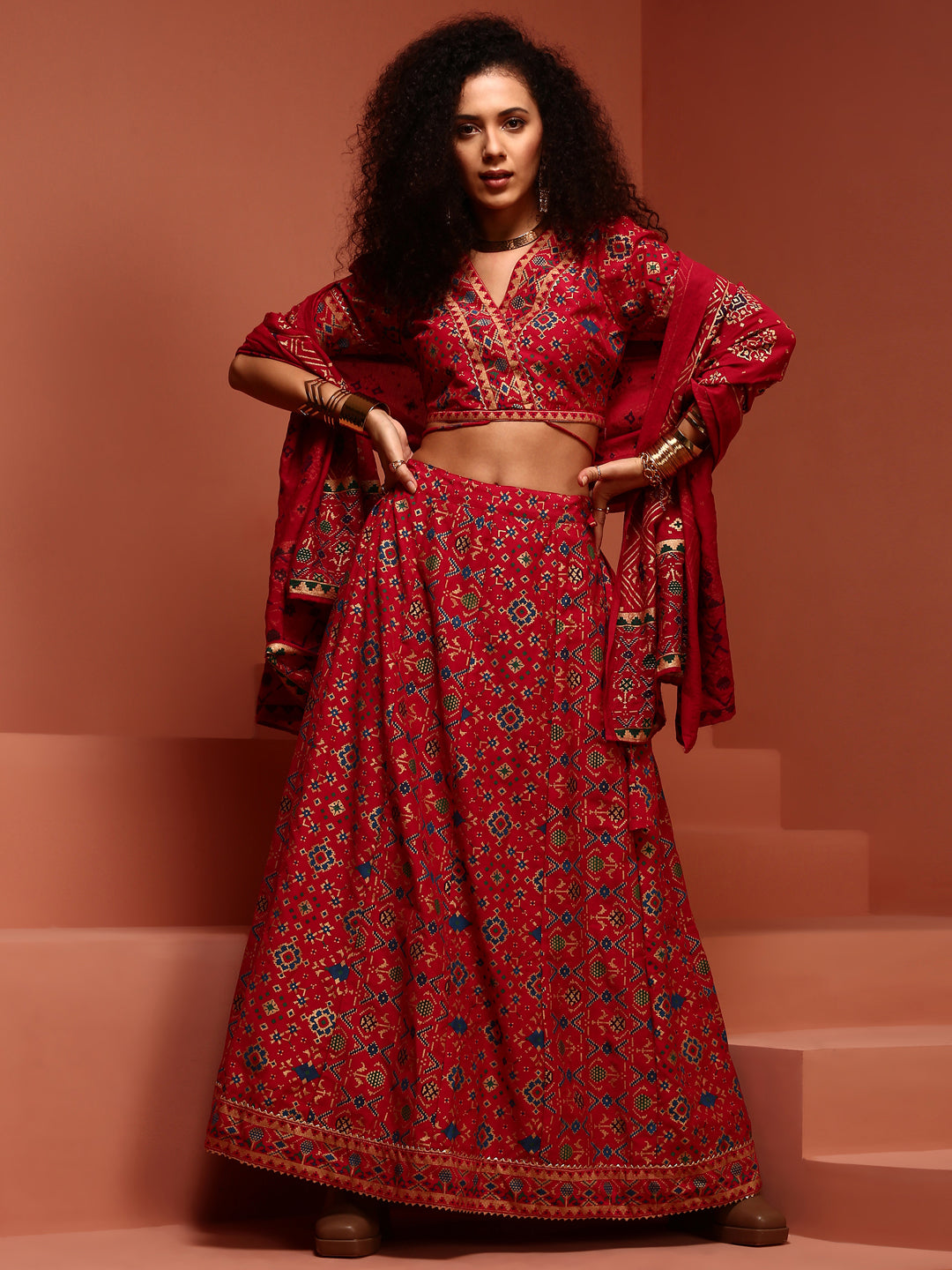 Beautiful Red Printed Lehenga Choli Set