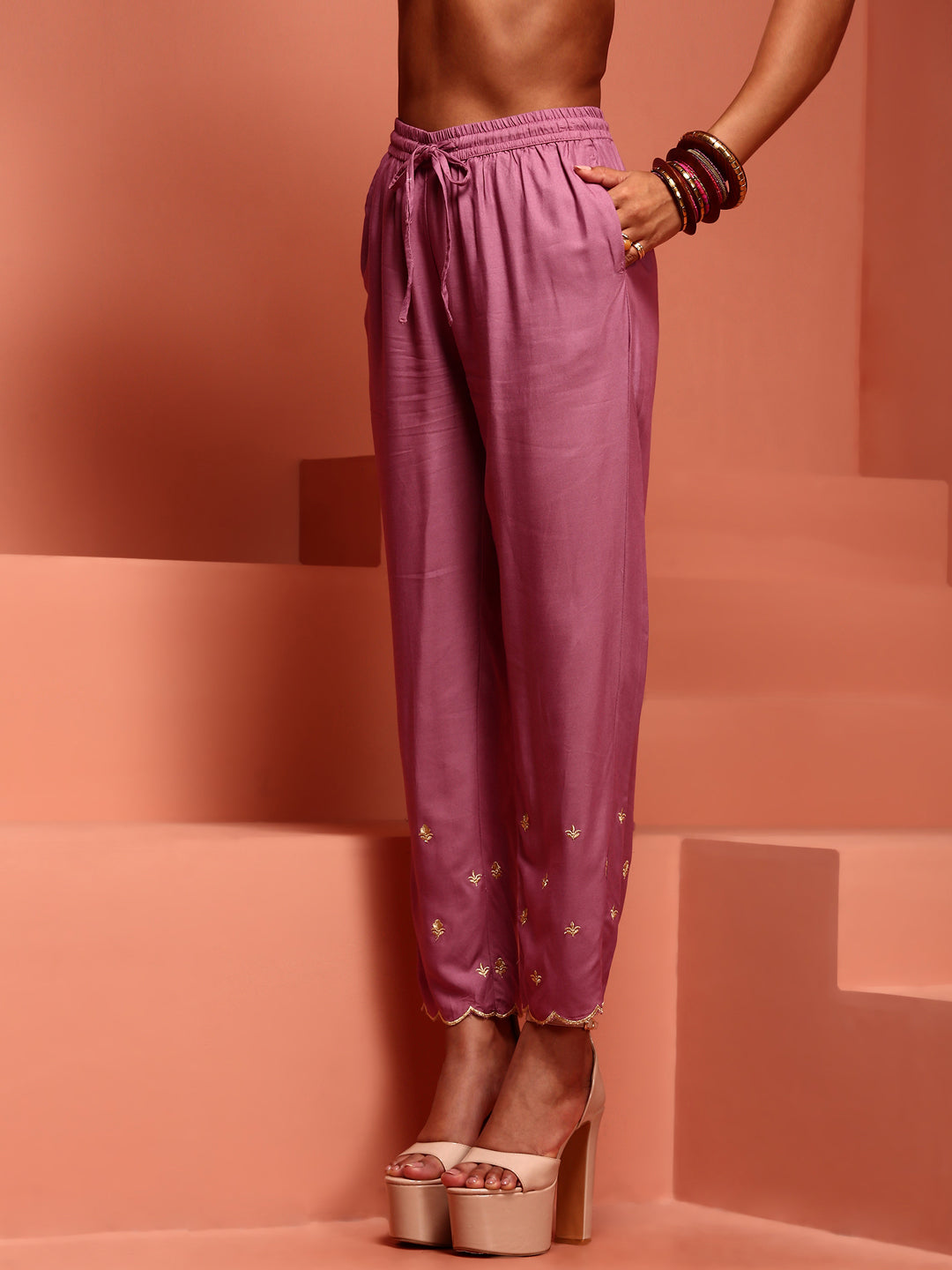 Purple Embroidered Kurta Set