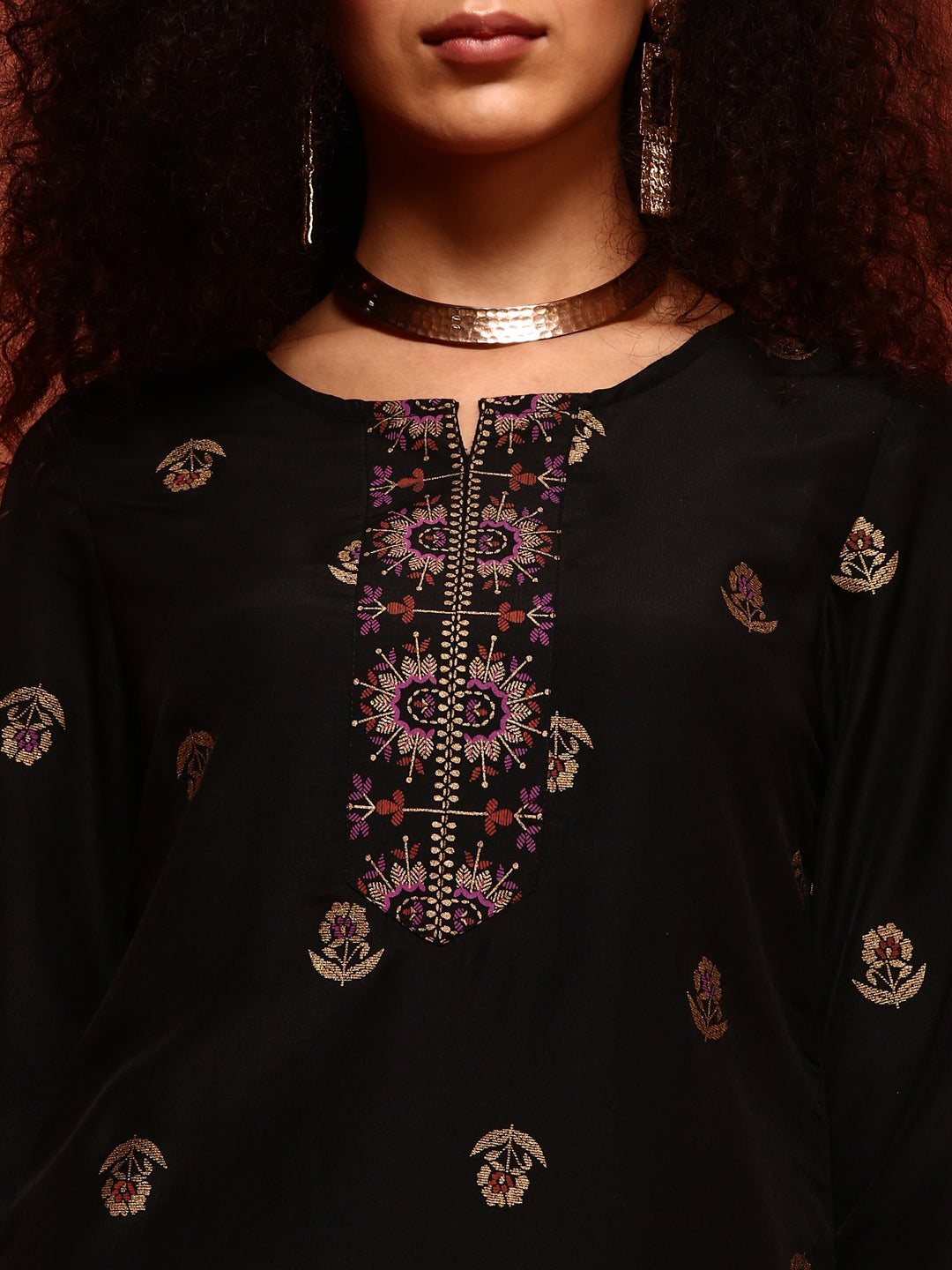 Black Brocade Straight Kurta