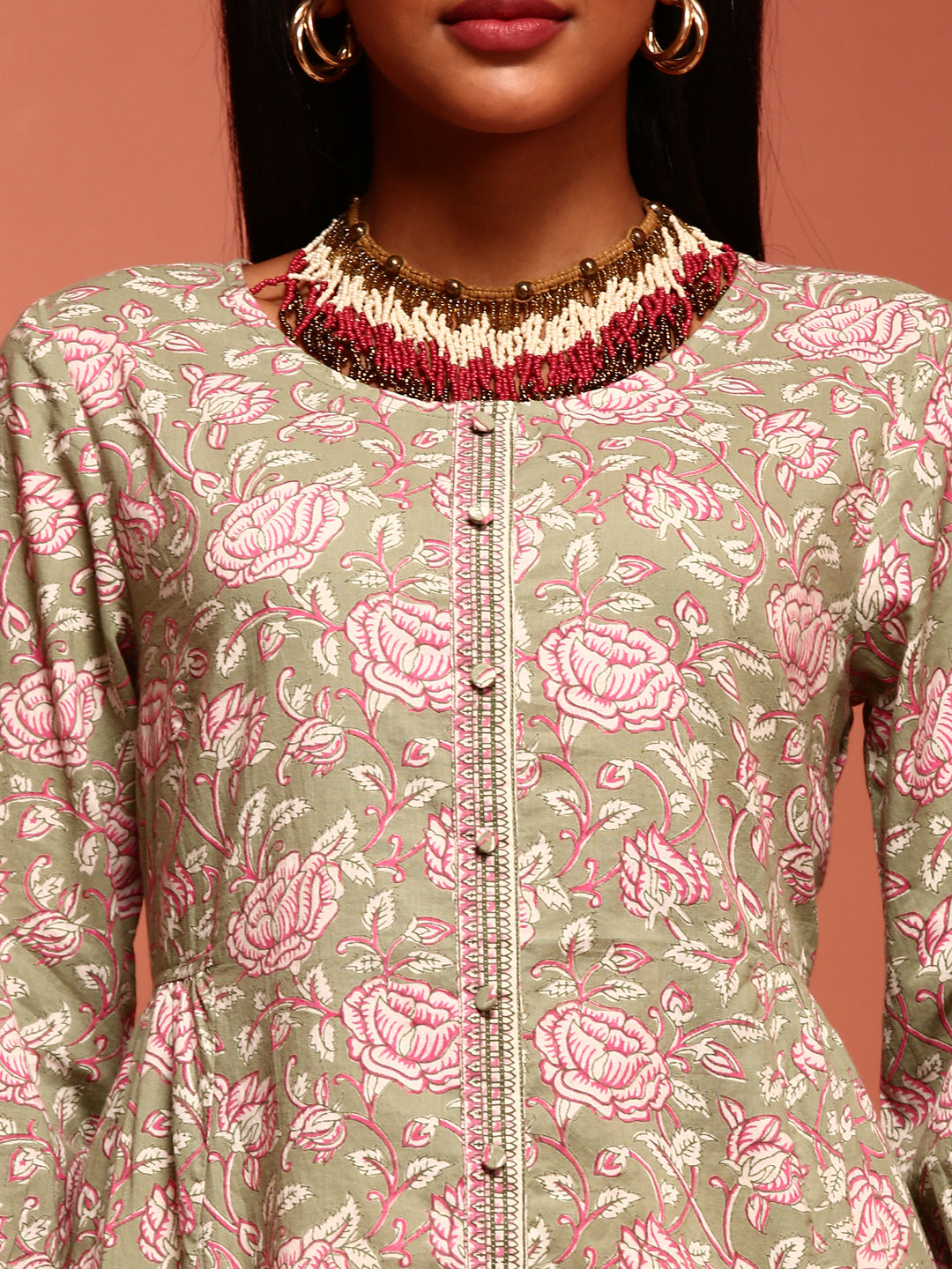 Green Printed Cotton Kurta