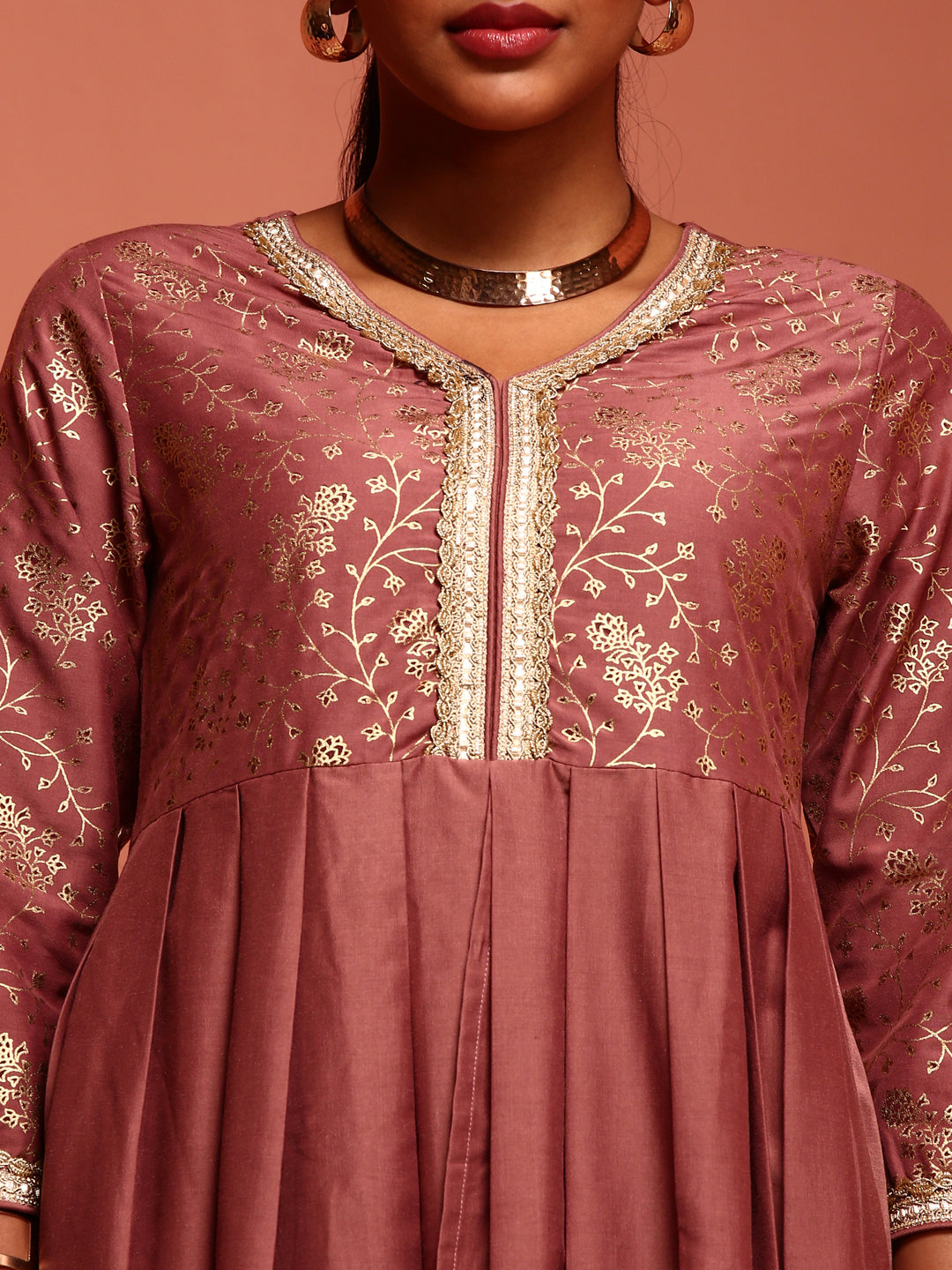 Pink Gathered Kurta Palazzo Set with Dupatta