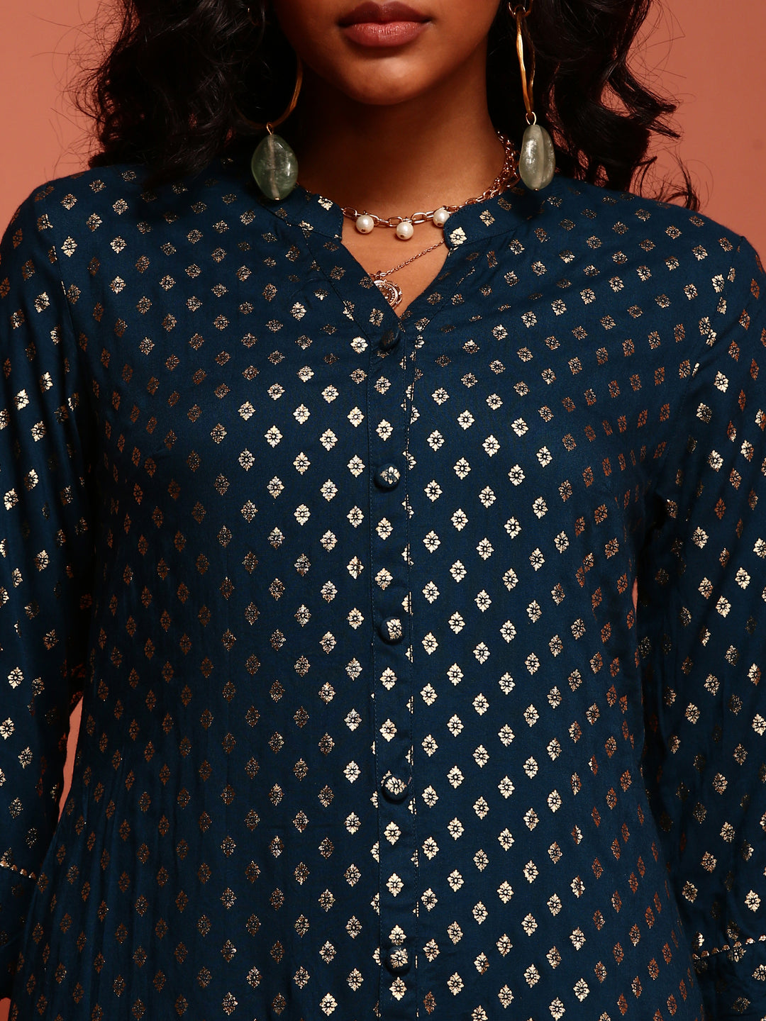 Ink Blue Printed Asymmetric Kurta