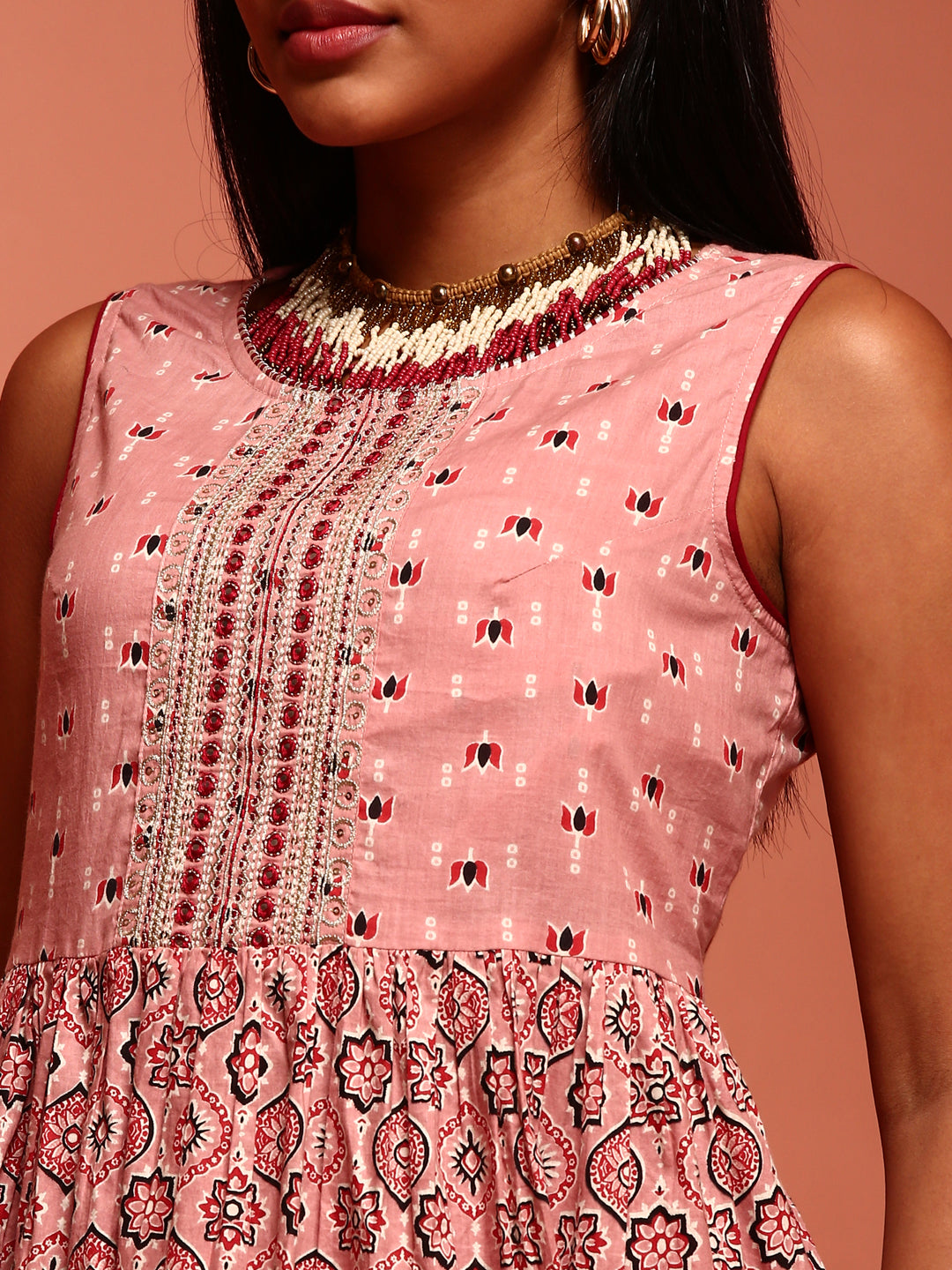 Cotton Pink Printed Kurta- Sharara Set