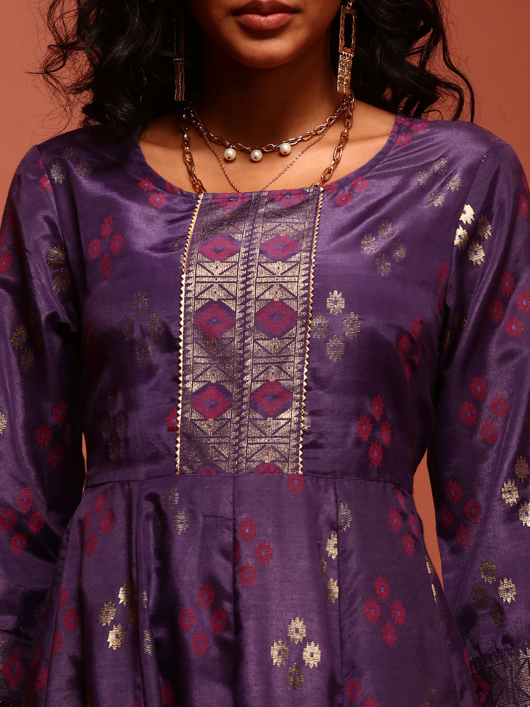 Violet Printed Shantoon Kalidar Kurta