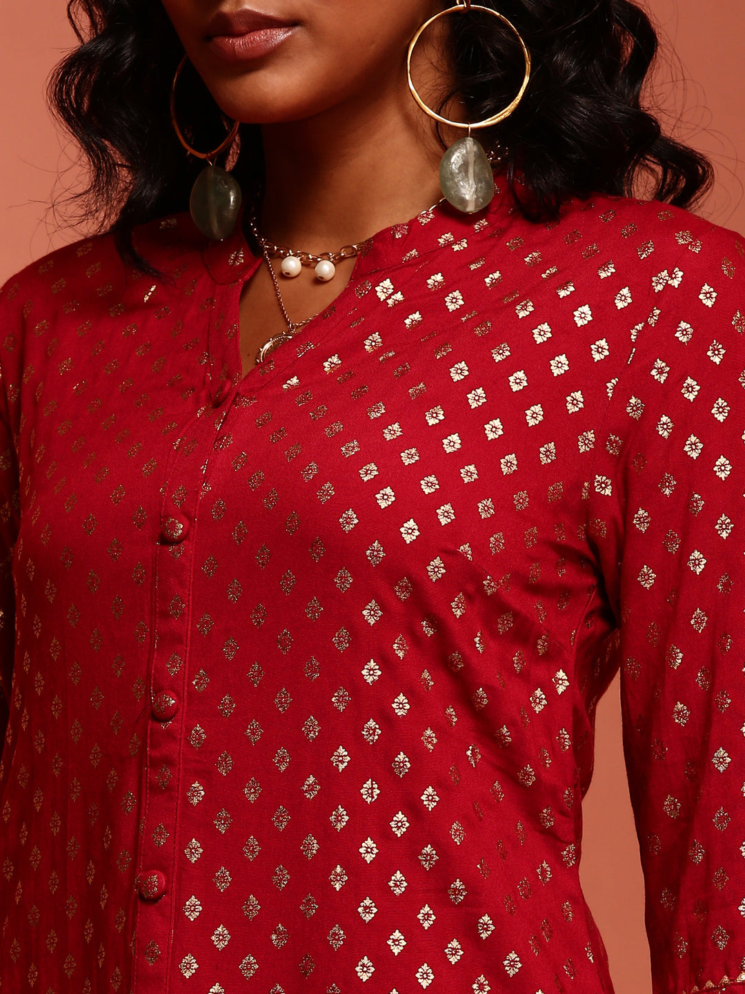 Fuchsia Printed Asymmetric Kurta