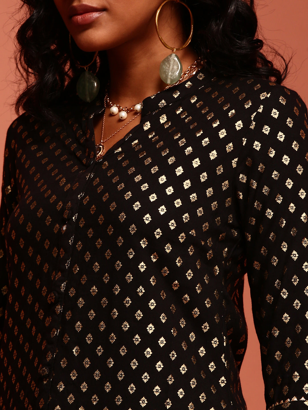 Black Printed Asymmetric Kurta