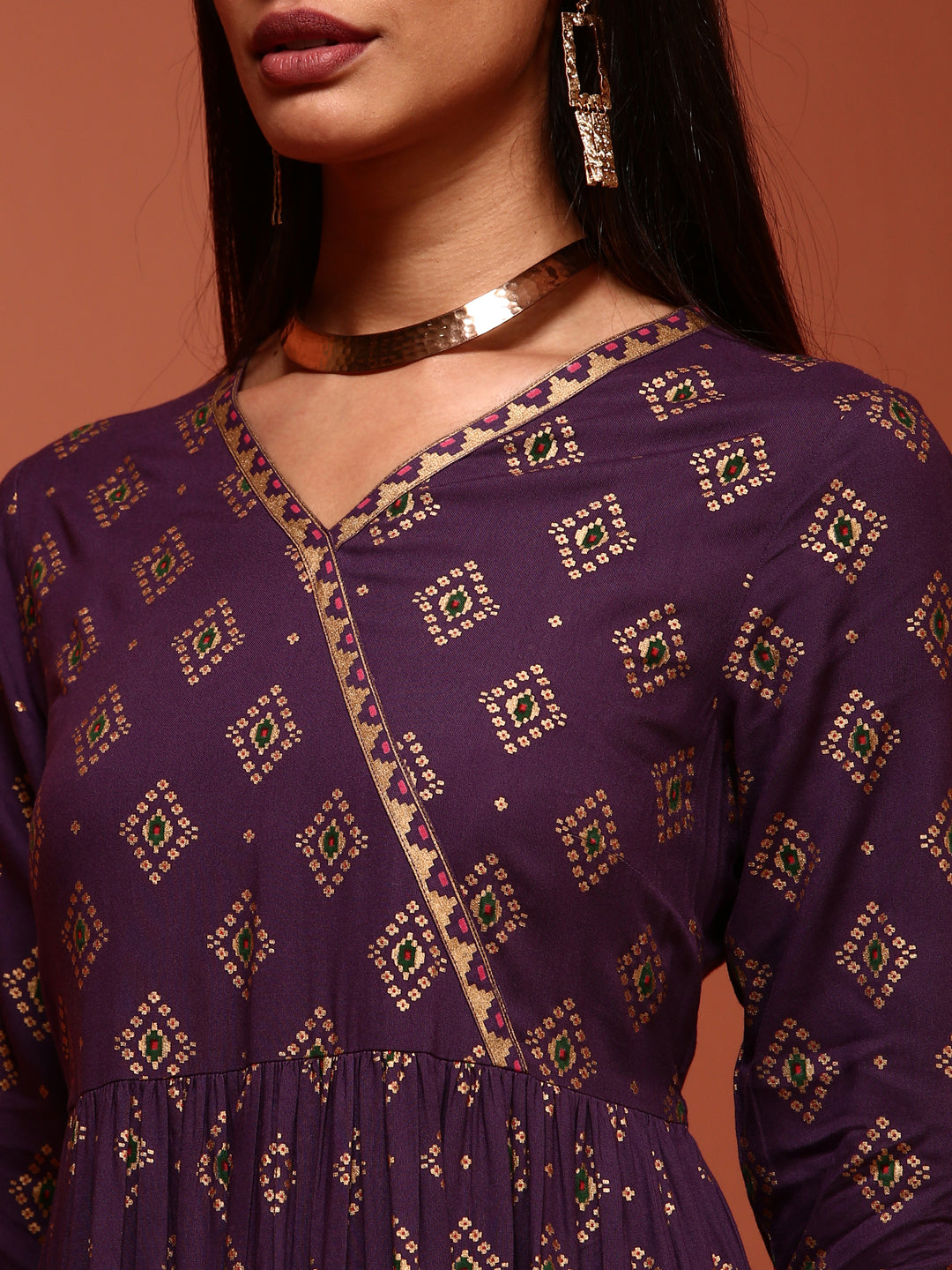 Violet Printed Gathered Kurta