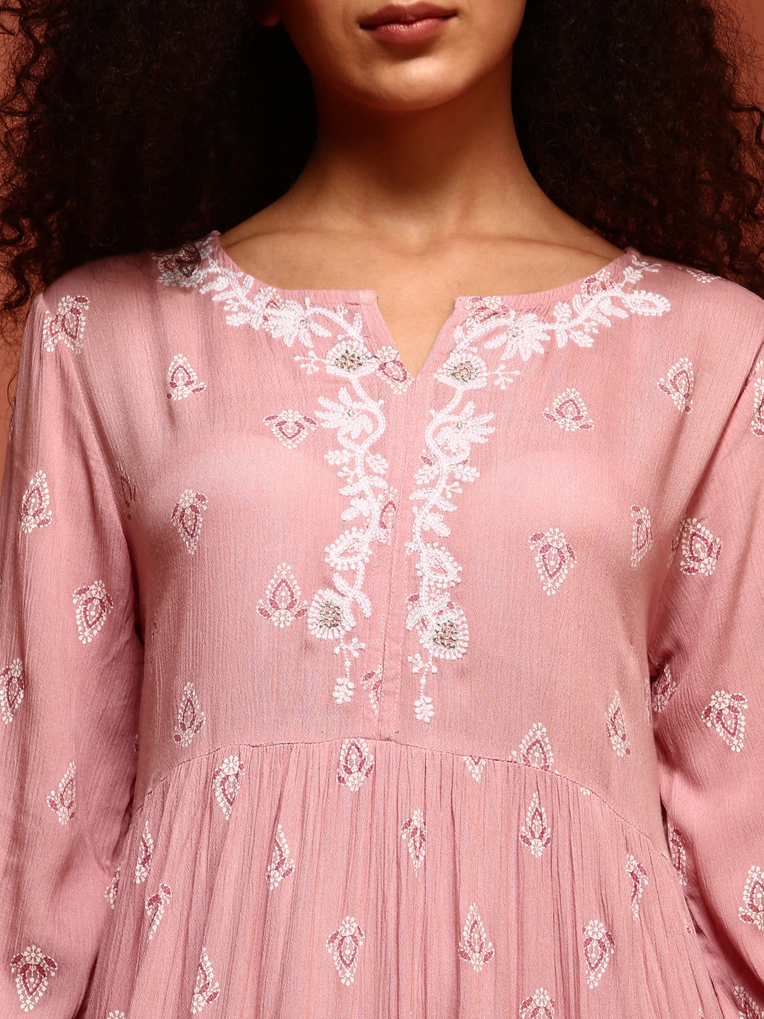 Light Pink A-line Chikankari Dress