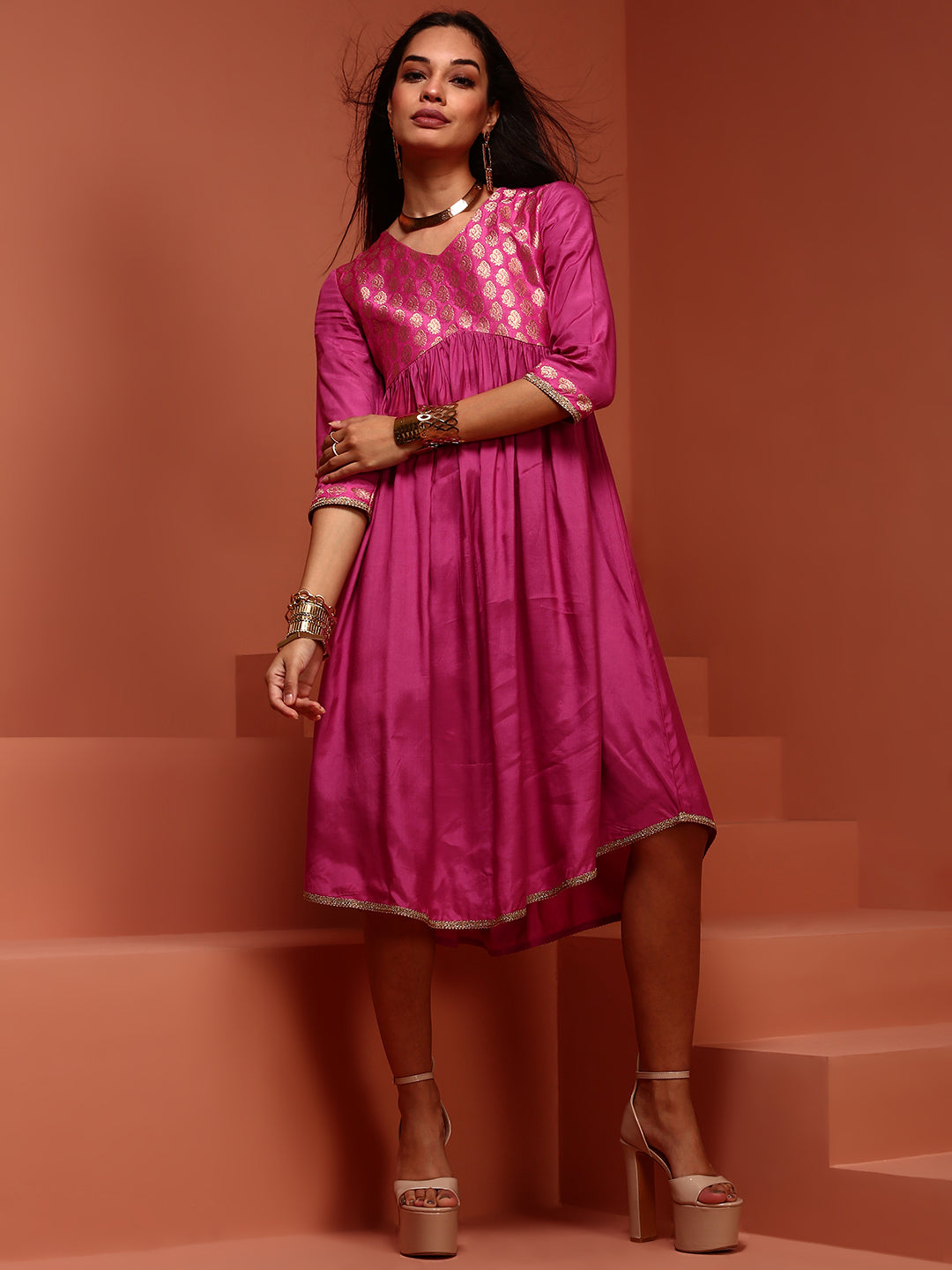 Pink Shantoon Gathered Kurta