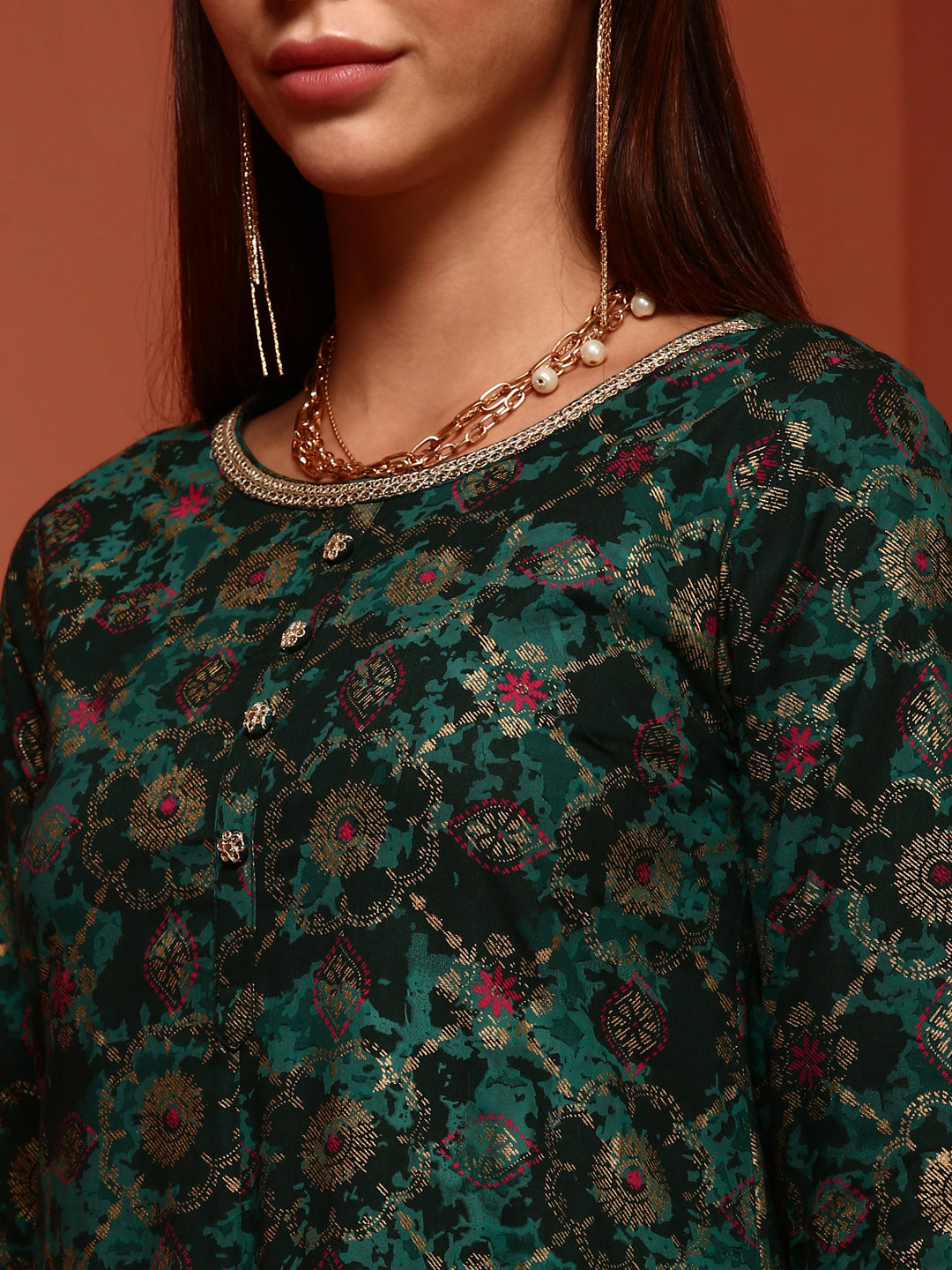 Green Printed Asymmetric Kurta