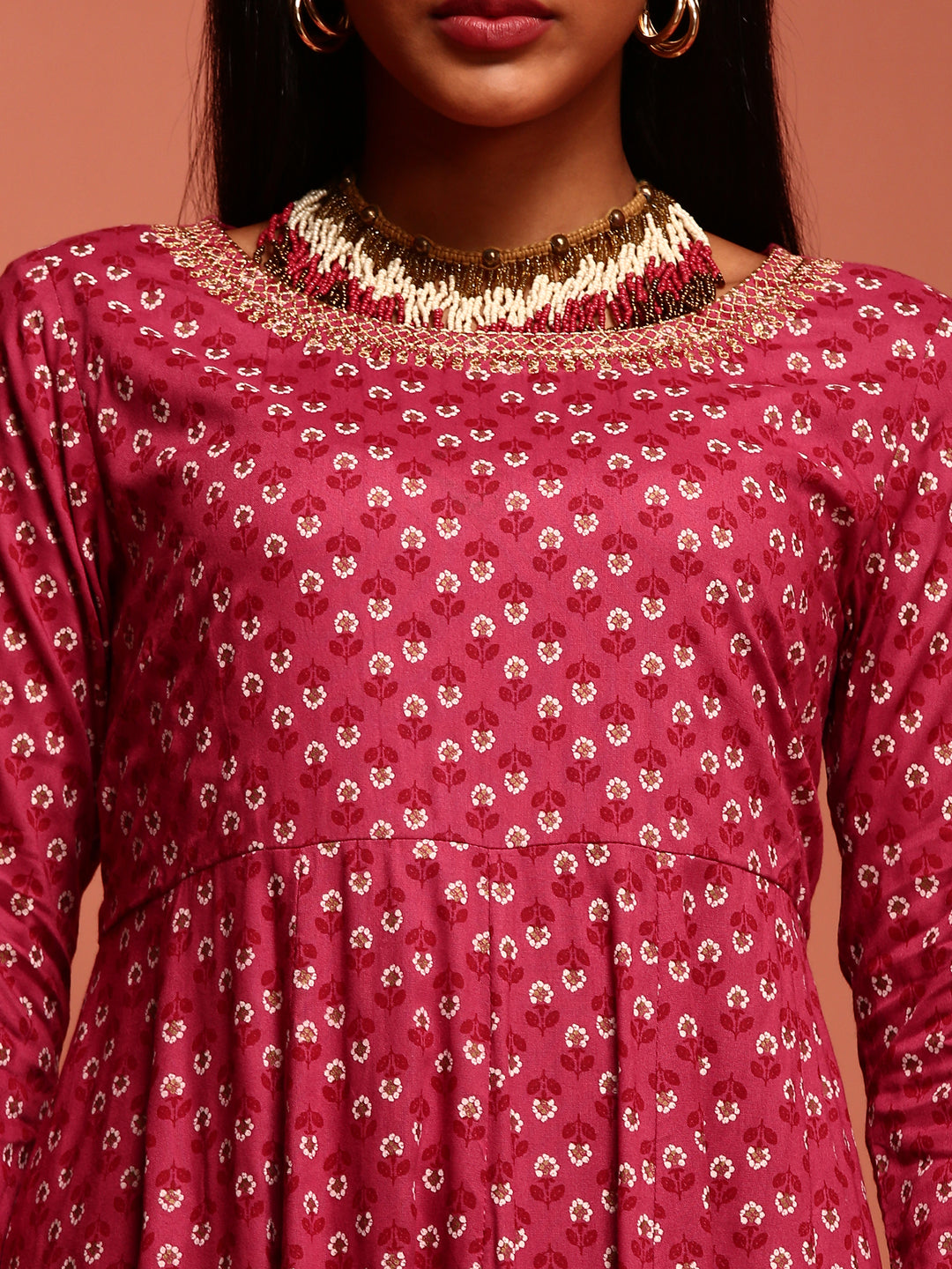 Dark Pink Printed Kurta Set