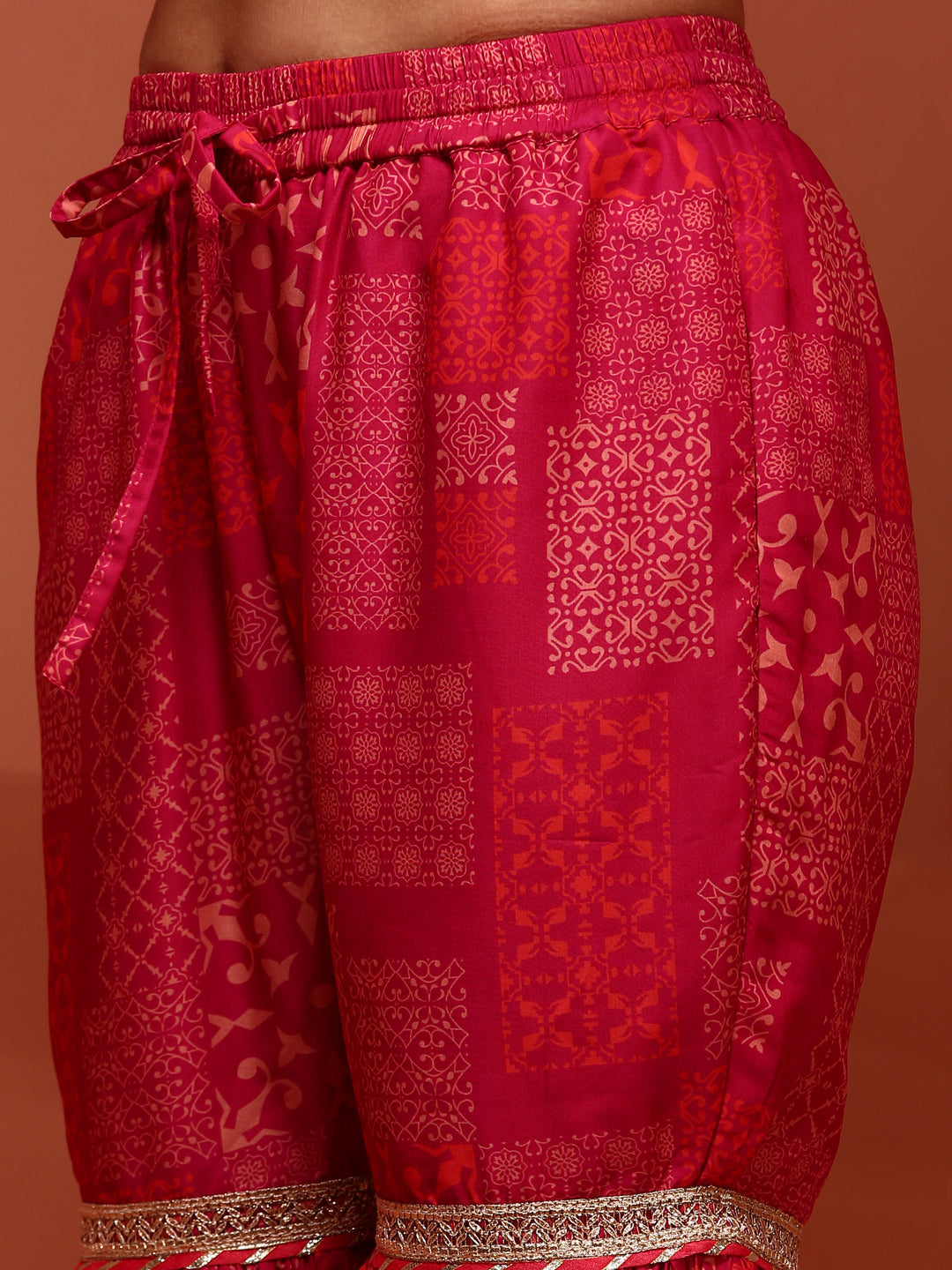 Pink Floral Printed Gathered Kurta Set