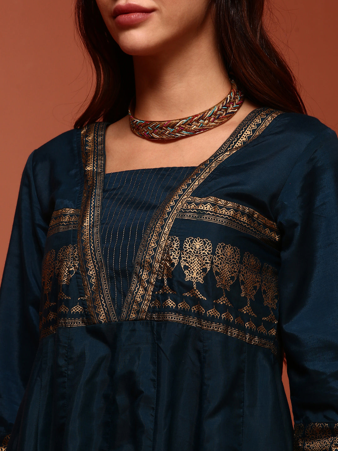 Teal Printed Shantoon Kalidar  Kurta